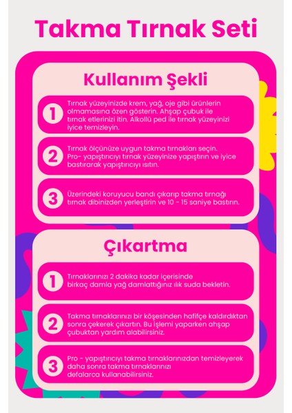 24 Adet Takma Tırnak Seti - Güvenli Pro Yapıştırıcı ile Uzun Süreli Parlaklık ve Şık Desenler