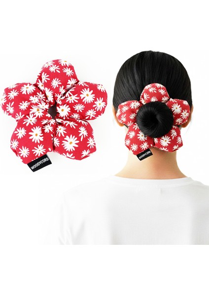 El Yapımı Elyaf Dolgulu Papatya Pofuduk Scrunchie Toka