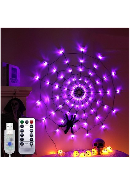 Cadılar Bayramı Örümcek Web Lights USB 8 Modlar Örümcek Web Duvar Net Işıklar Korkunç Cadılar Bayramı Dekorasyon Çelenk, B (Yurt Dışından)