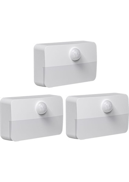 LED Hareket Sensörü Gece Işığı 3000K Stick-On Dolap Işığı Alacakaranlıktan Şafaktan Şafaktan Sensör 3 Paket Beyaz (Yurt Dışından)