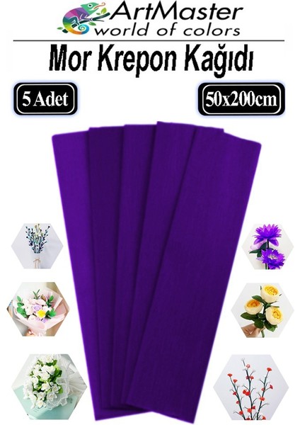 Krapon Kağıdı Mor Renk 5 Adet 50X200 cm Grapon Kağıdı 5'li Okul Proje Sınıf Anaokulu Kreş Süsleme