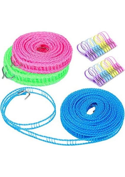 Bahçe, Seyahat, Karavan Veya Karavan Için Kancalı 24 Giysili Mandal ile 3/5/8 M, 3/5/8 M&#39;lik 3 Kaymaz Yıkama Hattı Paketi (Yurt Dışından)