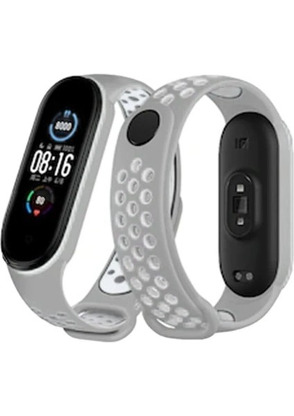 CPT83 Xiaomi Mi Band 6 Spor Delikli Kordon - Gri-Kırmızı