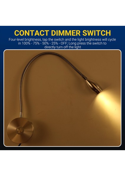 Dimmable Okuma Lambası, Yatak Odası Başucu Için Kablolu Fişli Yatak Lambaları, Esnek Goopeneck Kitap Lambası, Duvara Monte Okuma Işık, 200LM / 3000K Kiriş Açısı: 30 ° Abd Fiş (Yurt Dışından) fırsatları