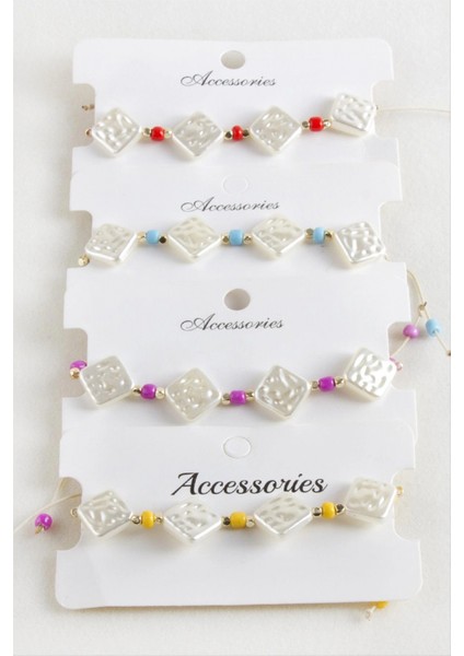 Baklava Boncuk Inci Makrome Ip Bileklik