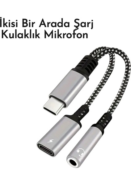 2'si 1 Arada Type-C To 3.5mm+60W Hızlı Şarj ve Kulaklık Çevirici CE Lisanslı Hasır Örgülü Sağlam modelleri