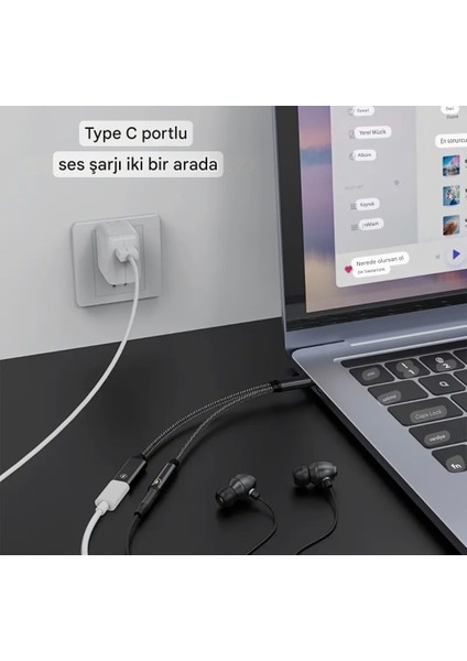 2'si 1 Arada Type-C To 3.5mm+60W Hızlı Şarj ve Kulaklık Çevirici CE Lisanslı Hasır Örgülü Sağlam fırsatları
