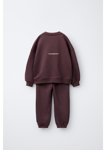 Unisex Çocuk Pamuklu Bordo Minimal Baskılı Eşofman Takımı – Rahat Kesim fiyatları