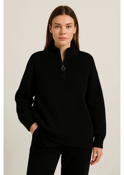 Velmora Yarım Fermuarlı Triko Kazak - Selanik Örgü -