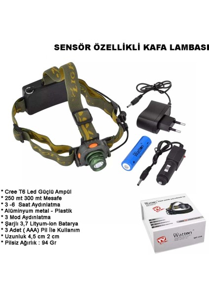 Sensörlü Şarjlı Kafa Lambası WT-318