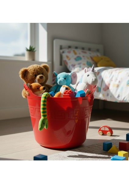 Kırmızı, Esnek Plastik Kova – 42 Litre, Kurban Kovası, Esneyebilen Oyuncak ve Çamaşır Sepeti