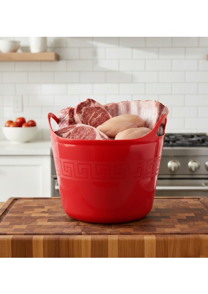 Kırmızı, Esnek Plastik Kova – 42 Litre, Kurban Kovası, Esneyebilen Oyuncak ve Çamaşır Sepeti modelleri