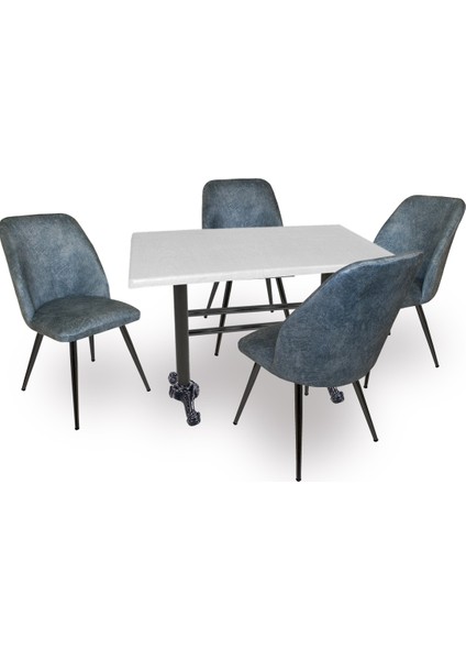 Çipa - Nilüfer Mutfak Masa Takımı - 80X120 (Werzalit, Wermodin ve Allzalit Tabla) - Beyaz - Mavi