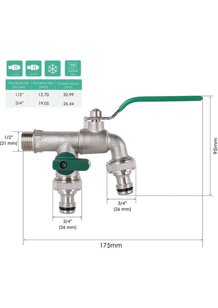 1/2 Inç Çift Çıkış Musluk Pas ve Don Koruması Çift Bağlantı ve Hortum Nozul ile Pirinç Musluk (Yurt Dışından) fiyatları