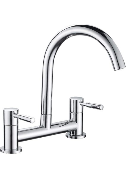 Mutfak Lavabo Mikseri Musluğu, 2 Delikli Mutfak Mikseri Musluğu, Çift Kol Köprü Musluğu, 180MM Merkezler Güverte Monte Edilmiş, 1/4 Tur, Döner (Yurt Dışından)