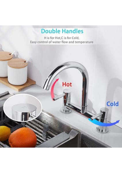 Mutfak Lavabo Mikseri Musluğu, 2 Delikli Mutfak Mikseri Musluğu, Çift Kol Köprü Musluğu, 180MM Merkezler Güverte Monte Edilmiş, 1/4 Tur, Döner (Yurt Dışından) modelleri