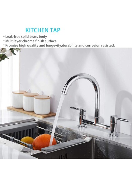 Mutfak Lavabo Mikseri Musluğu, 2 Delikli Mutfak Mikseri Musluğu, Çift Kol Köprü Musluğu, 180MM Merkezler Güverte Monte Edilmiş, 1/4 Tur, Döner (Yurt Dışından) fırsatları