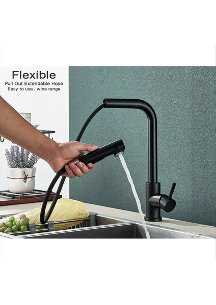 Siyah Çekin Mutfak Lavabo Musluğu Esnek 2 Mod Akarsu ve Püskürtücü Nozul Muslukları Paslanmaz Çelik Sıcak Soğuk Dokun (Yurt Dışından) fiyatları
