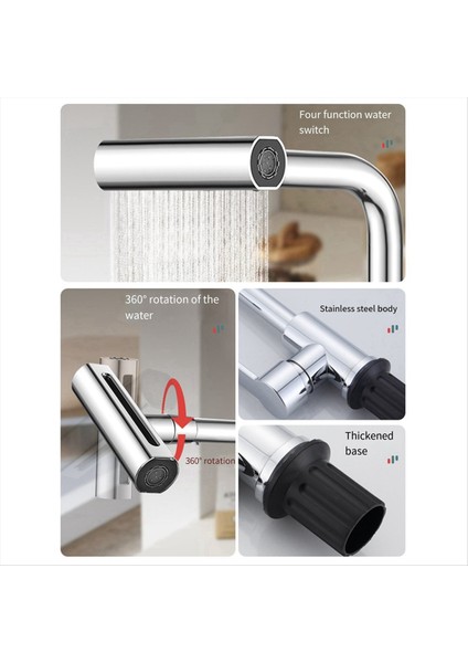 4 Mod Şelale Mutfak Musluk Akışı Püskürtücü Sıcak Soğuk Tek Delik Güverte Montajlı Su Lavabo Mikser Yıkama Siyah (Yurt Dışından) fırsatları