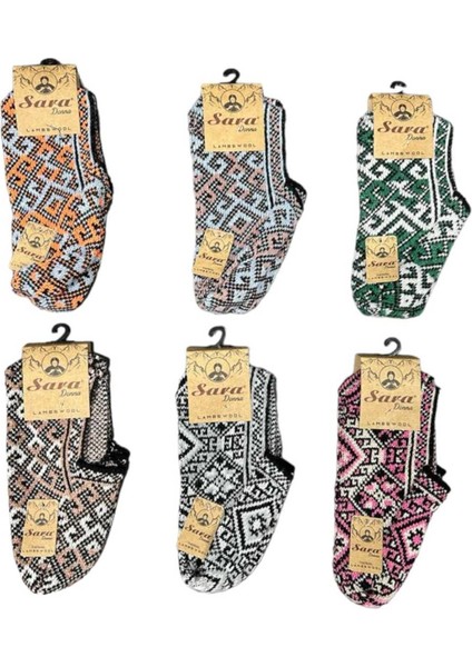 Sara Donna Lambsswoll 12 'li Anne Motifi Renkli Patik Çorap