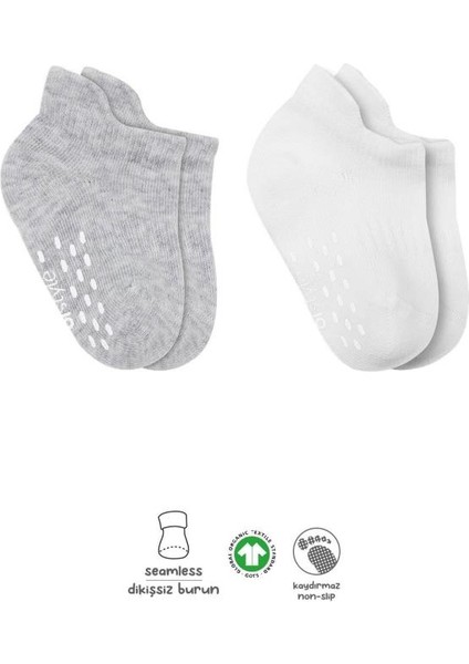 Nessiworld 2'li Sneakers Kaymaz Basic Penye Çorap BS20103 Gri Beyaz