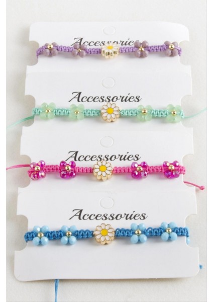 Papatya Mineli Makrome Örgülü Ip Bileklik