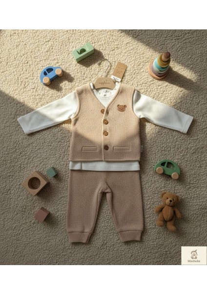 Minibohe 3'lü Erkek Bebek Takımı Teddy Kahve