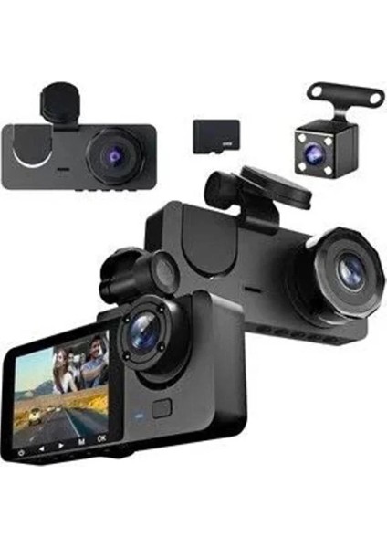 1080P Full Hd Çözünürlüklü Üç Kameralı Araç Içi Kamera - Park ve Sürüş Güvenliği