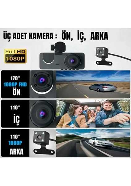 1080P Full Hd Çözünürlüklü Üç Kameralı Araç Içi Kamera - Park ve Sürüş Güvenliği modelleri