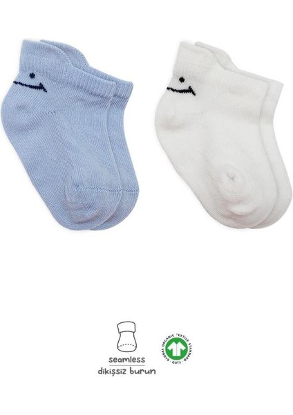 Nessiworld 2'li Sneakers Smile Penye Çorap BS20106 Mavi Ekru