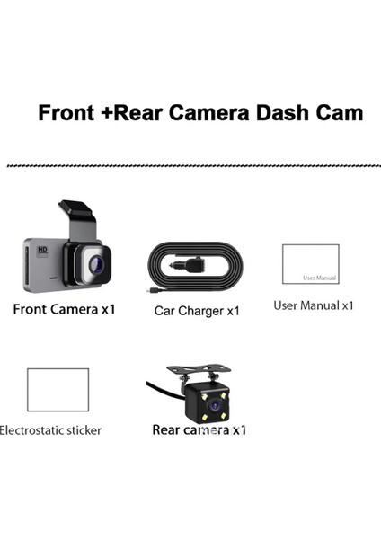 Araç Içi Kamera Wifi Özellikli Ekranlı Ön ve Geri Görüş Kameralı Mikrofonlu 3 Inç Hd fırsatları