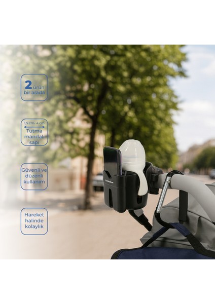Bebek Arabası Aksesuar 2 Parça Set Telefon Tutucu + Kanca XL