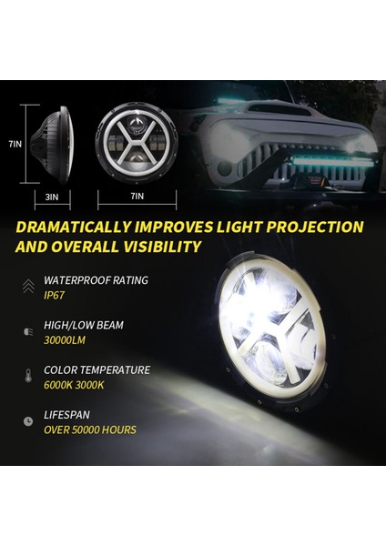 2x 500W 7 Inç Yuvarlak Melek Göz LED Far 30000LM Hi/lo Işın Drl Drl Amber Halo Yüzük Jeep Wrangler Jk Tj Lj (Yurt Dışından) fiyatları