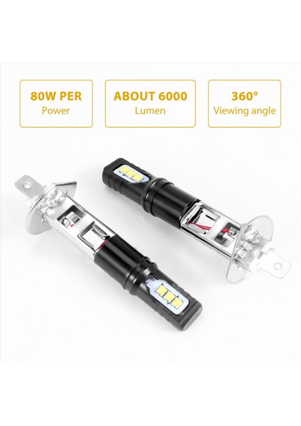2x H1 6000K Süper Parlak Beyaz 6000LM Drl LED Far Ampul Kiti Işın (Yurt Dışından) modelleri