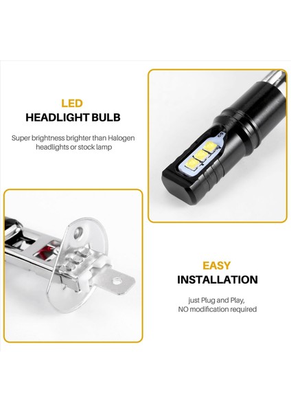 2x H1 6000K Süper Parlak Beyaz 6000LM Drl LED Far Ampul Kiti Işın (Yurt Dışından) fırsatları