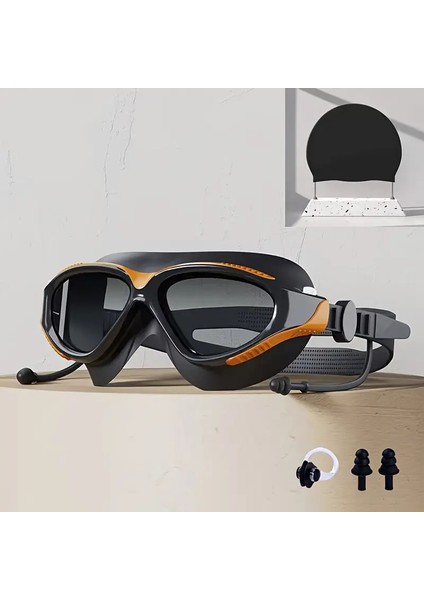 Büyük Model Yetişkin Yüzücü Gözlüğü – Su Geçirmez, Anti-Fog, Ayarlanabilir Kayışlı, Kulak Tıkacı ve Burun Mandalı Hediyeli