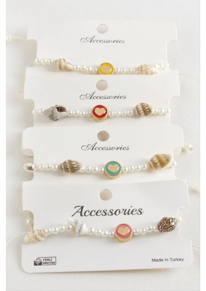 Kalp Deniz Kabuğu Inci Makrome Ip Bileklik