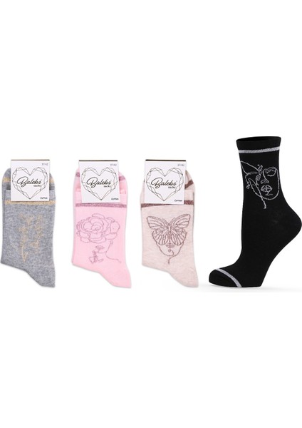 Baleks Cotton 12'li Desenli Renkli Patik Çorap