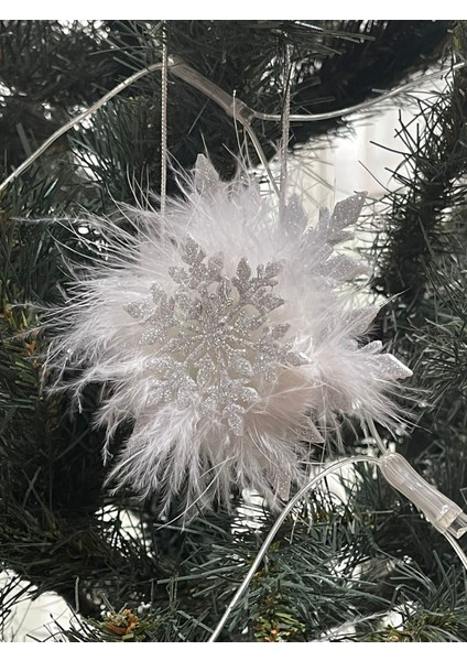 Yılbaşı Ağaç Süsü, Simli Kar Kristali Şeklinde Tüy Dekorlu 11 Cm, 3 Adet fiyatları