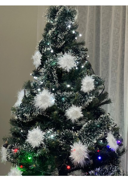 Yılbaşı Ağaç Süsü, Simli Kar Kristali Şeklinde Tüy Dekorlu 11 Cm, 3 Adet modelleri