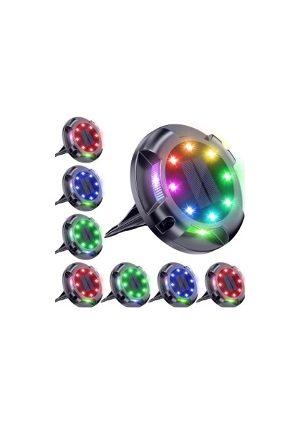 4'lü Solar Panelli Kazıklı Zemin Solar Ledi 8+4 LED Rgb