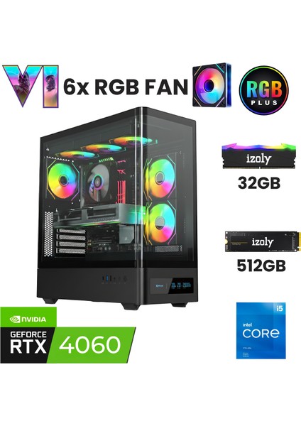 X7 I5 12400F 32GB Ddr4 Ram 512GB Nvme M.2 SSD RTX4060 8gb Oyuncu Masaüstü Bilgisayarı