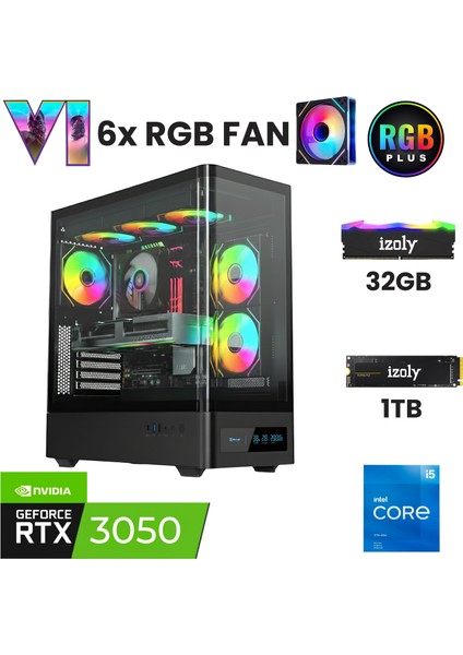 Izoly X6 I5 12400F 32GB Ddr4 Ram 1tb Nvme M.2 SSD RTX3050 6gb Oyuncu Masaüstü Bilgisayarı
