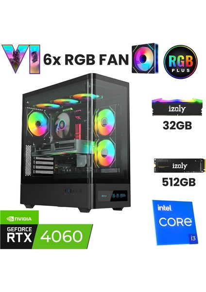 Thor I3 12100F 32GB Ddr4 Ram 512GB Nvme M.2 SSD RTX4060 8gb Oyuncu Masaüstü Bilgisayarı