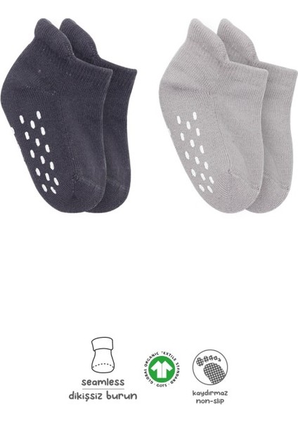 Nessiworld 2'li Altı Havlu Sneakers Kaymaz Çorap 20501 Gri-Antrasit