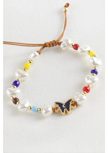 Kelebek Boncuk Inci Makrome Ip Bileklik fiyatları