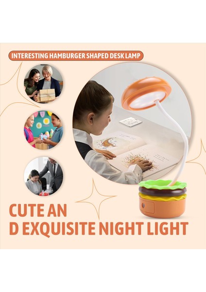 Çocuklar Için Sevimli Masa Lambası, Şarj Edilebilir Hamburger Küçük Masa Lambası, Kurşun Kalemle ile Ayarlanabilir Boyun Dokunma Anahtarı ile (Yurt Dışından) indirimleri