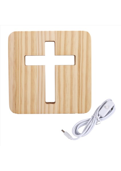 3D LED Lamba Gece Işık USB Masa Masa Masa Lambaları Hıristiyanlık Haç Zanaatları Ev Dekorasyon Ahşap Çapraz (Yurt Dışından)