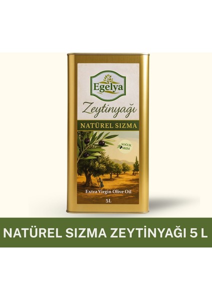 Natürel Sızma Zeytinyağı 5 L Teneke – Soğuk Sıkım – Yeni Hasat – %100 Doğal