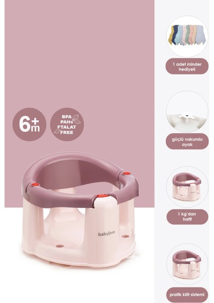 Babyjem Önden Açılır Banyo ve Mama Oturağı ve Hediye Minderli - 2 'Li Set Mürdüm
